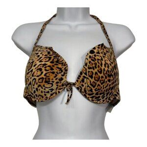 Victoria's Secret Leopard Ruffle Trim Fabulous Full Coverage Swimsuit Bikini Top
